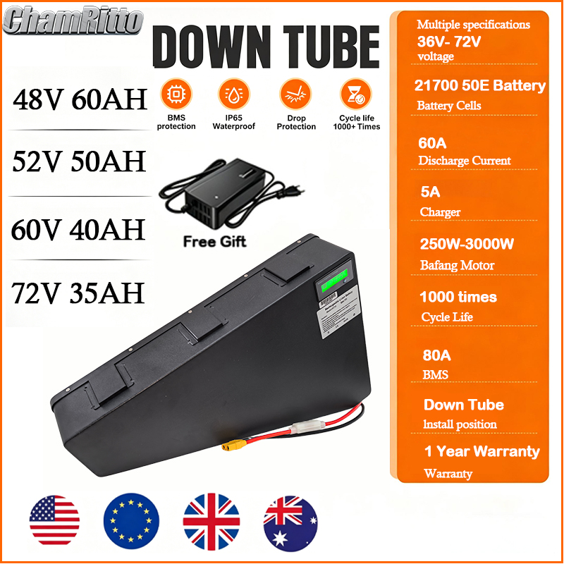 72V 50Ah 21700 Lithium Battery - จักรยานไฟฟ้า 60v 72v 3000w แบตเตอรี่ทรงสามเหลี่ยม 36v