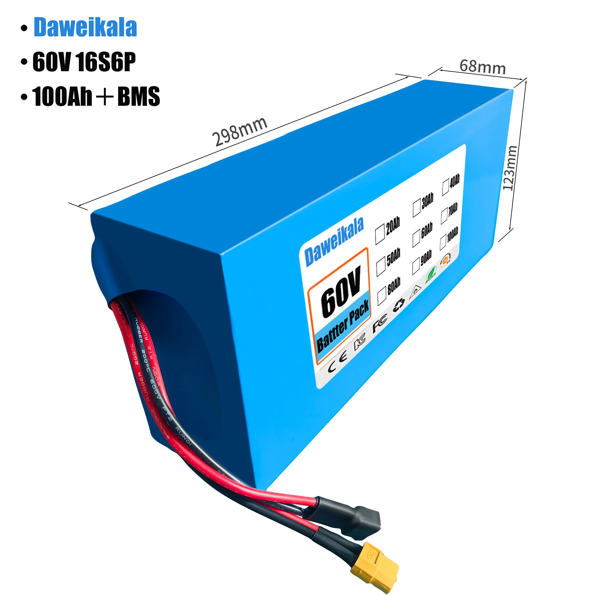 60V 50Ah Electric Scooter Battery - 60V 100Ah 16S6P แบตเตอรี่อีไบค์ 18650 2500W