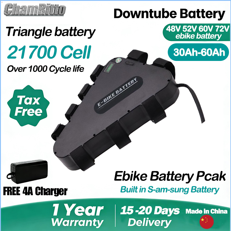 72V 50Ah 21700 Lithium Battery - แบตเตอรี่จักรยานไฟฟ้ารูปสามเหลี่ยม 60v72v 3000w 36v 48v 52v